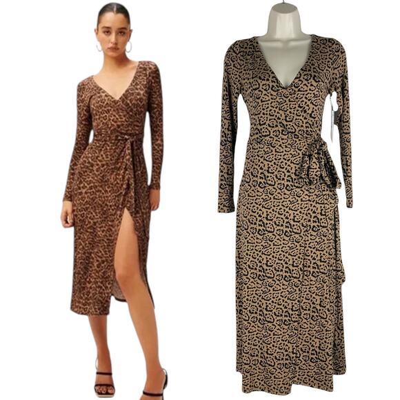 Good American Daylight Leopard Print Wrap Dress Brown Size 1/ S - Picture 1 of 9